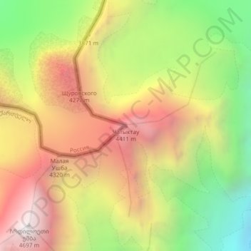 Топографическая карта Чатынтау, высота, рельеф
