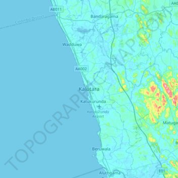 Топографическая карта Kalutara, высота, рельеф