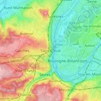 Топографическая карта Saint-Cloud, высота, рельеф