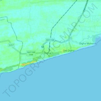 Топографическая карта Digha, высота, рельеф