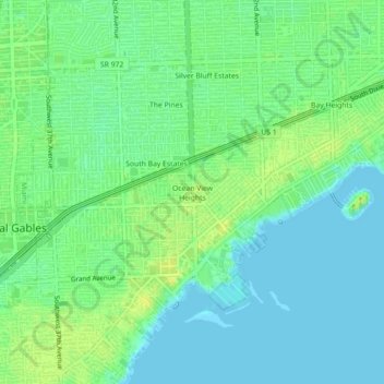 Топографическая карта Ocean View Heights, высота, рельеф