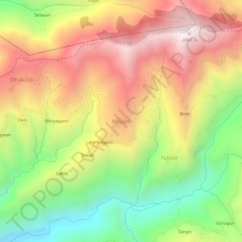 Топографическая карта Miyani, высота, рельеф