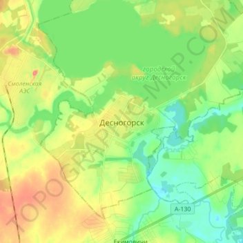 Топографическая карта Десногорск, высота, рельеф