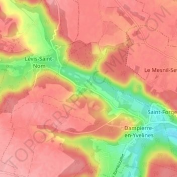 Топографическая карта Maincourt-sur-Yvette, высота, рельеф