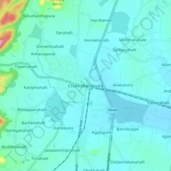 Топографическая карта Chikkaballapura, высота, рельеф