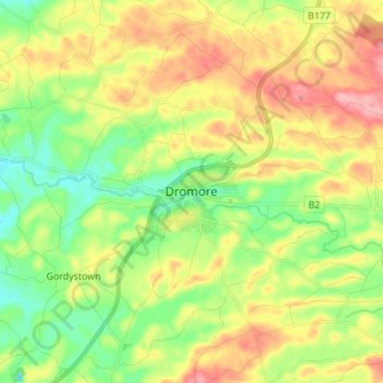 Топографическая карта Dromore, высота, рельеф