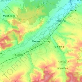 Топографическая карта Geiselhöring, высота, рельеф