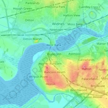 Топографическая карта Runcorn, высота, рельеф