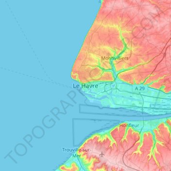 Топографическая карта Le Havre, высота, рельеф