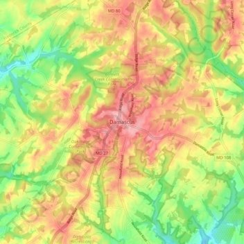Топографическая карта Damascus, высота, рельеф