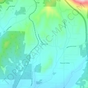 Топографическая карта Three Pines, высота, рельеф