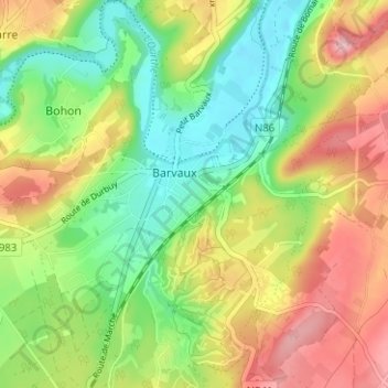 Топографическая карта Barvaux, высота, рельеф