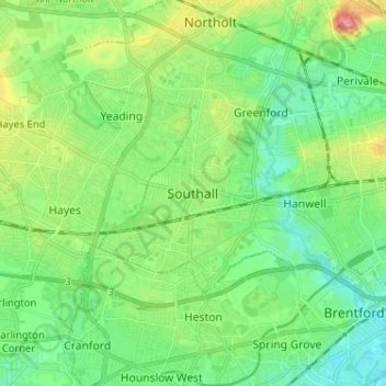 Топографическая карта Southall, высота, рельеф