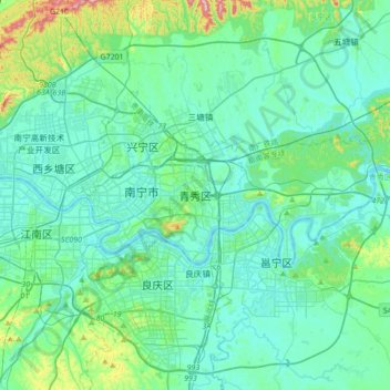 Топографическая карта 青秀区, высота, рельеф