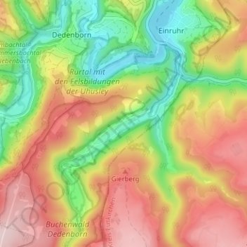 Топографическая карта Erkensruhr, высота, рельеф