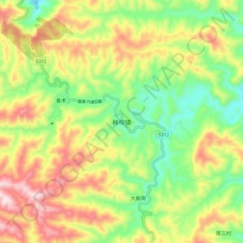 Топографическая карта 秧坝镇, высота, рельеф