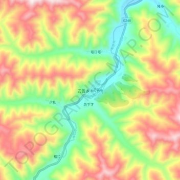 Топографическая карта 刀告乡, высота, рельеф