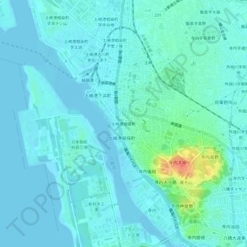 Топографическая карта 土崎港御蔵町, высота, рельеф