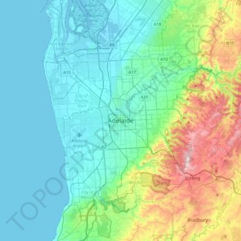 Топографическая карта Adelaide, высота, рельеф