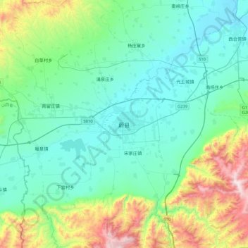 Топографическая карта 蔚县, высота, рельеф
