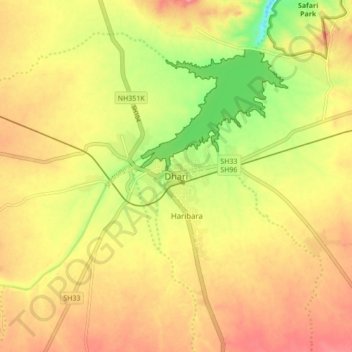Топографическая карта Dhari, высота, рельеф