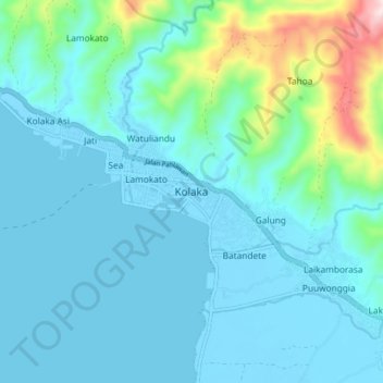 Топографическая карта Kolaka, высота, рельеф