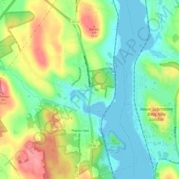Топографическая карта Quaker Hill, высота, рельеф