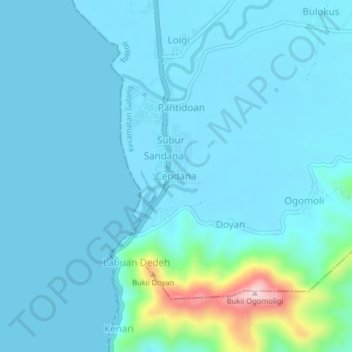 Топографическая карта Cendana, высота, рельеф