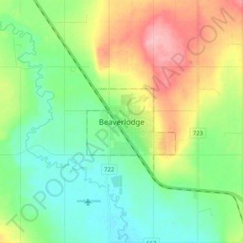 Топографическая карта Beaverlodge, высота, рельеф