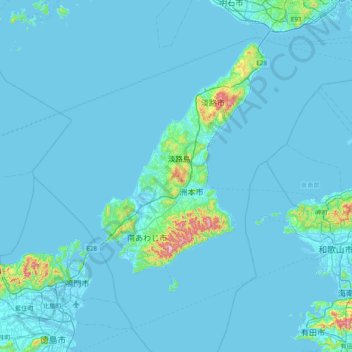 Топографическая карта 淡路島, высота, рельеф