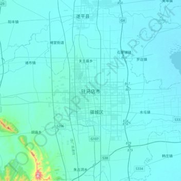 Топографическая карта 驻马店市, высота, рельеф