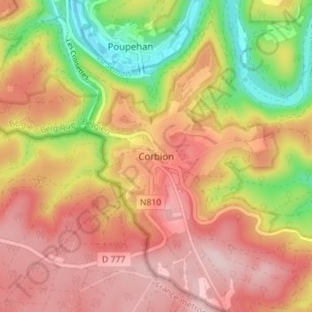 Топографическая карта Corbion, высота, рельеф