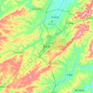 Топографическая карта 黎平县, высота, рельеф
