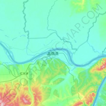 Топографическая карта 嘉荫县, высота, рельеф