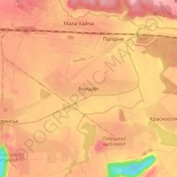 Топографическая карта Бондари, высота, рельеф