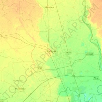 Топографическая карта Sonipat, высота, рельеф