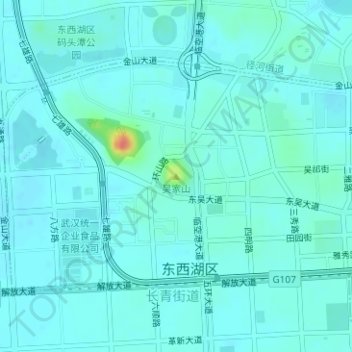 Топографическая карта 吴家山, высота, рельеф