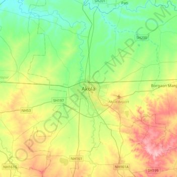 Топографическая карта Akola, высота, рельеф