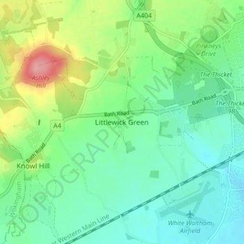 Топографическая карта Littlewick Green, высота, рельеф