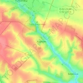 Топографическая карта Крупин, высота, рельеф