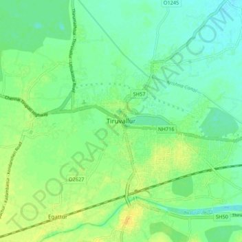 Топографическая карта Tiruvallur, высота, рельеф