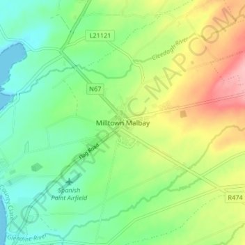 Топографическая карта Miltown Malbay, высота, рельеф