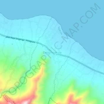Топографическая карта Desa Tejakula, высота, рельеф