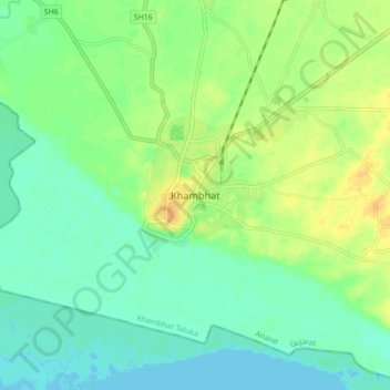 Топографическая карта Khambhat, высота, рельеф