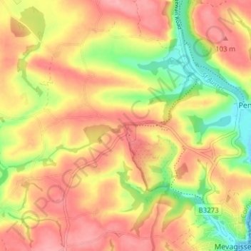 Топографическая карта Pengrugla, высота, рельеф