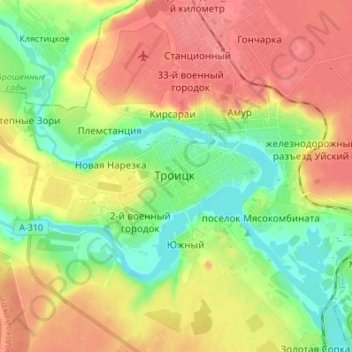 Топографическая карта Троицк, высота, рельеф