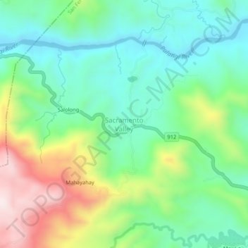 Топографическая карта Sacramento Valley, высота, рельеф