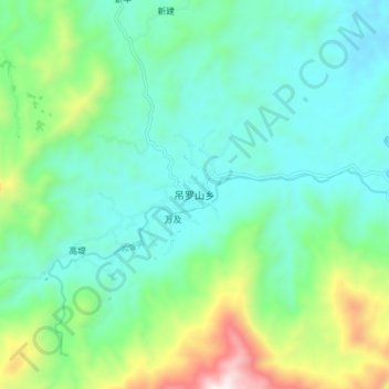 Топографическая карта 吊罗山乡, высота, рельеф