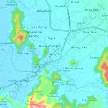 Топографическая карта Gerung, высота, рельеф