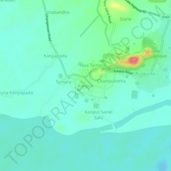 Топографическая карта Kanpur, высота, рельеф